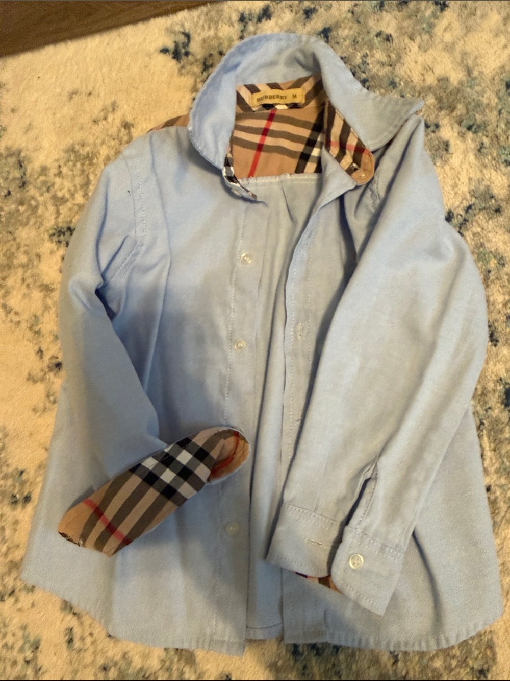 Burberry Light Blue Shirt Jacket with Signature Check Trim